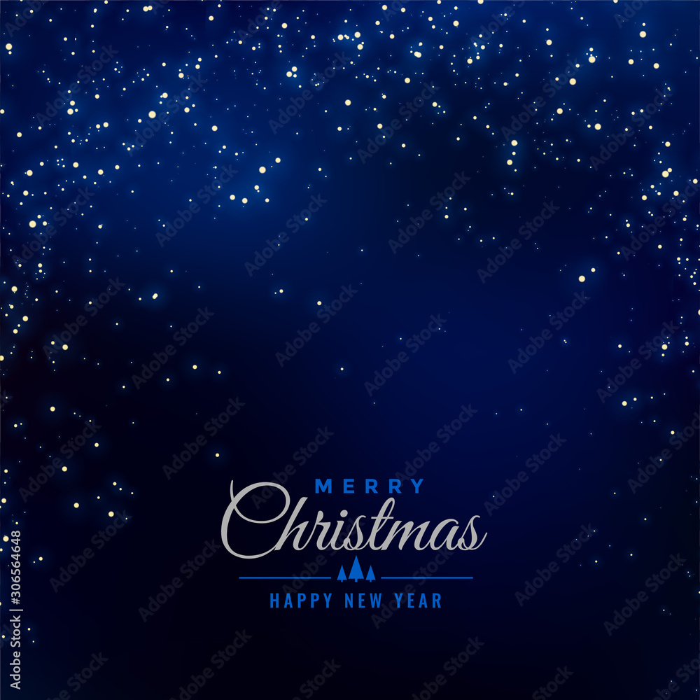 merry christmas blue background with falling sparkles