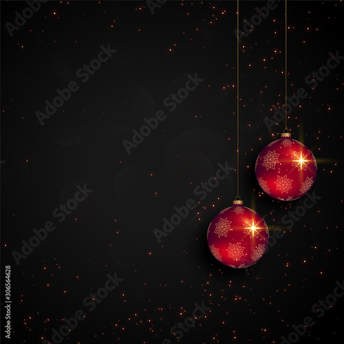 black christmas festival card with realistic ball design