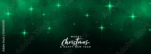 magical merru christmas stars banner in green color