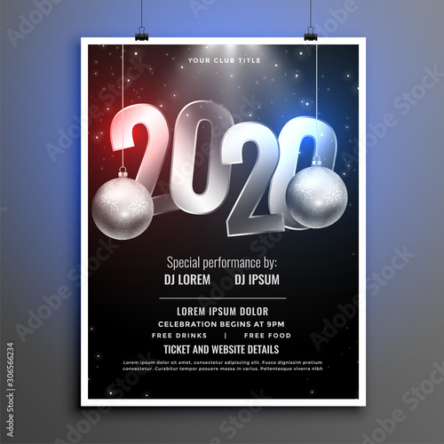 black and silver 2020 new year party flyer template design