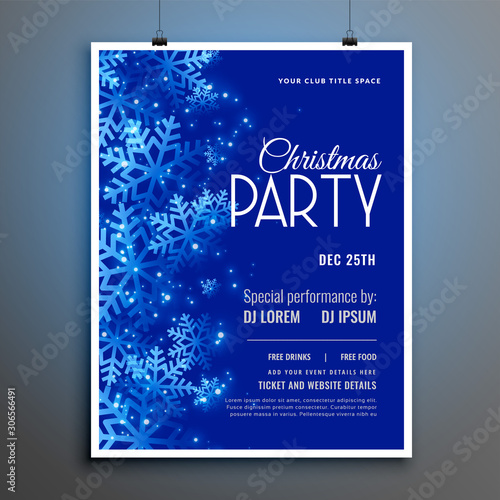 merry christmas blue party flyer design template