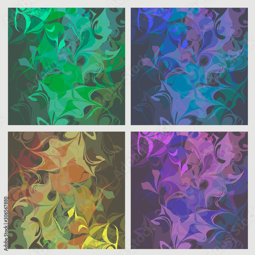 Set of abstract backgrounds with color divorces and colored paint spots. Vector illustration.