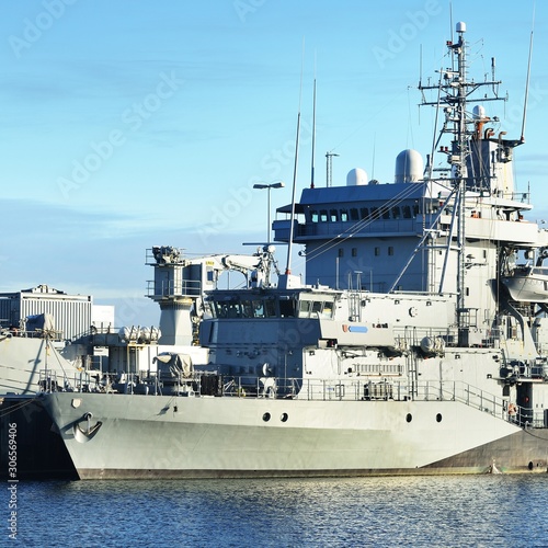 Moored military ships on a pier in Kiel photo