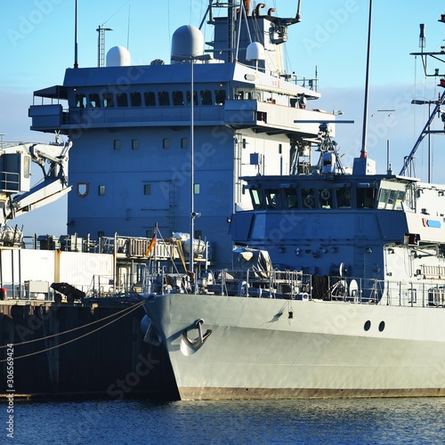 Moored military ships on a pier in Kiel photo