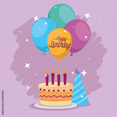 Cake design  happy birthday celebration decoration party festive and surprise theme Vector illustration