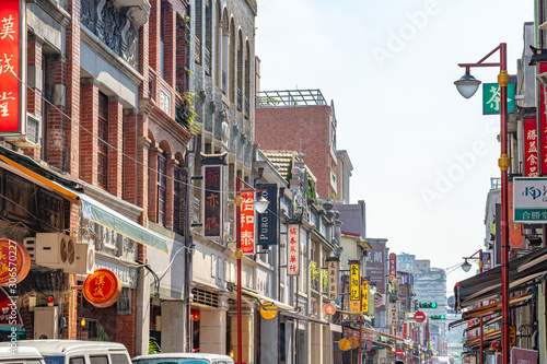 Fototapeta Naklejka Na Ścianę i Meble -  Dihua Street Market in Taipei, Taiwan, famous tourist attraction, people can seen walking and exploring around it. The street is a major destination during Chinese New Year festivities