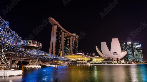 Laser show from Marina Bay Sands, Helix Bridge & Art Science Museum time lapse at night