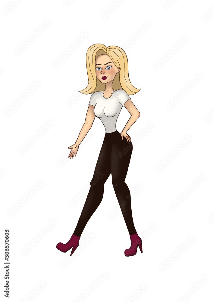 blonde girl with model figure isolated on white background, cartoon character, illustration blonde girl with model figure isolated on white background, cartoon character, illustration
