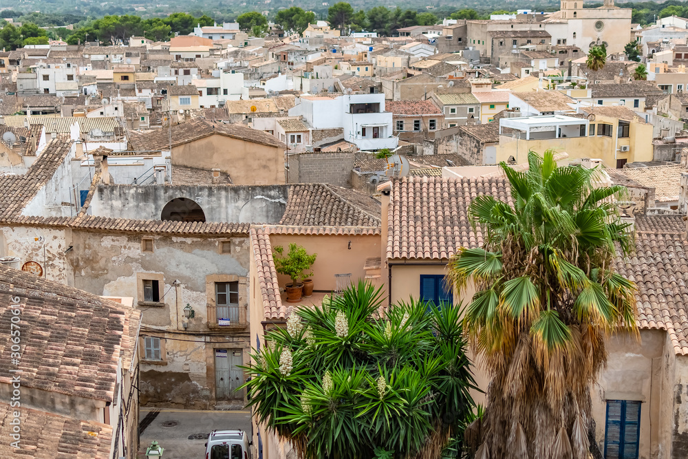 Cityscape views of medieval historic village Arta, Mallorca, Balearic Islands, Spain