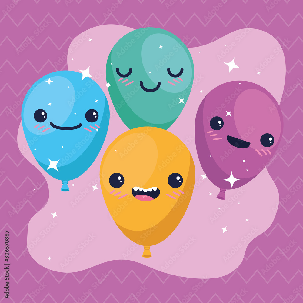 Balloons cartoons design, happy birthday celebration decoration party festive and surprise theme Vector illustration Balloons cartoons design, happy birthday celebration decoration party festive and surprise theme Vector illustration