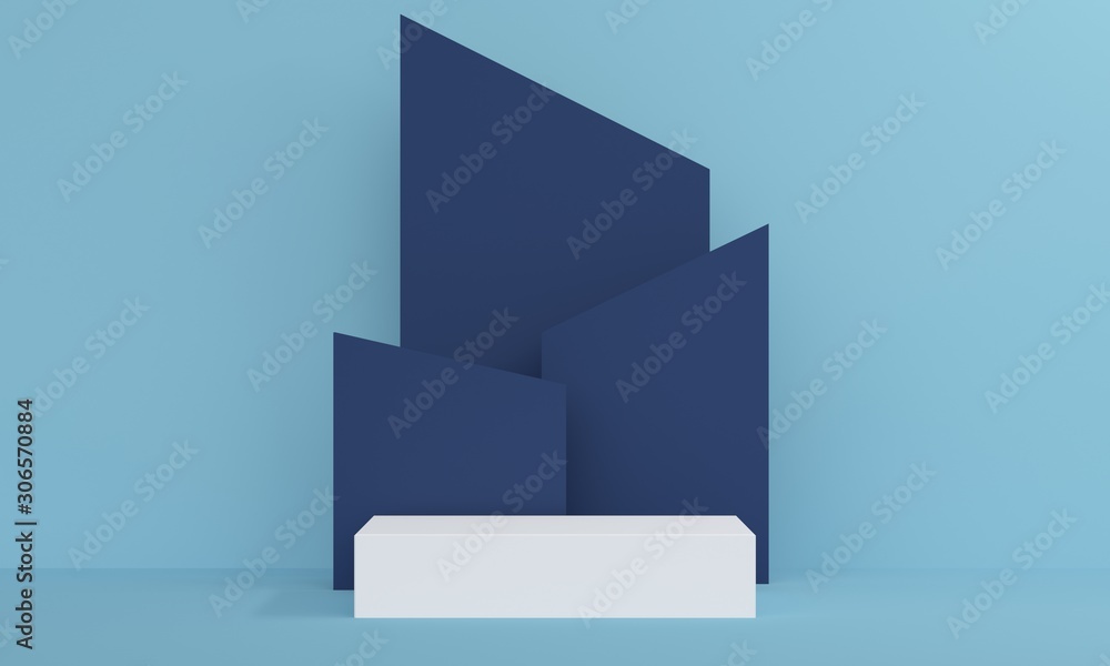 Blue abstract background with square white podium. Backdrop design for product promotion. 3d rendering Blue abstract background with square white podium. Backdrop design for product promotion. 3d rendering