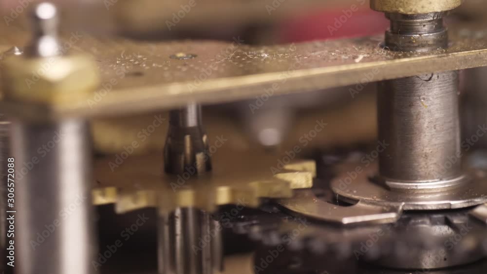 old clock mechanism with metal gears macro shot 4k old clock mechanism with metal gears macro shot 4k