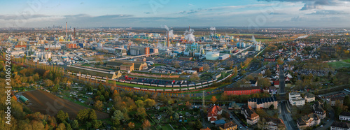 Aerial view of a factory during the working day. Frankfurt am Main Germany 28.11.2019.