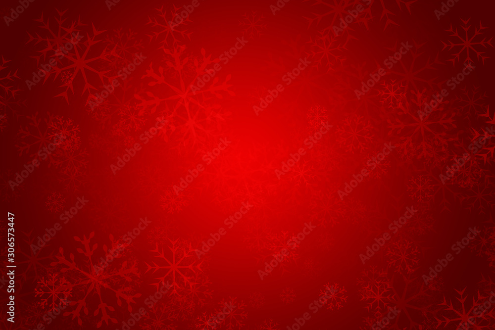 Fondo rojo navideño con copos de nieve.