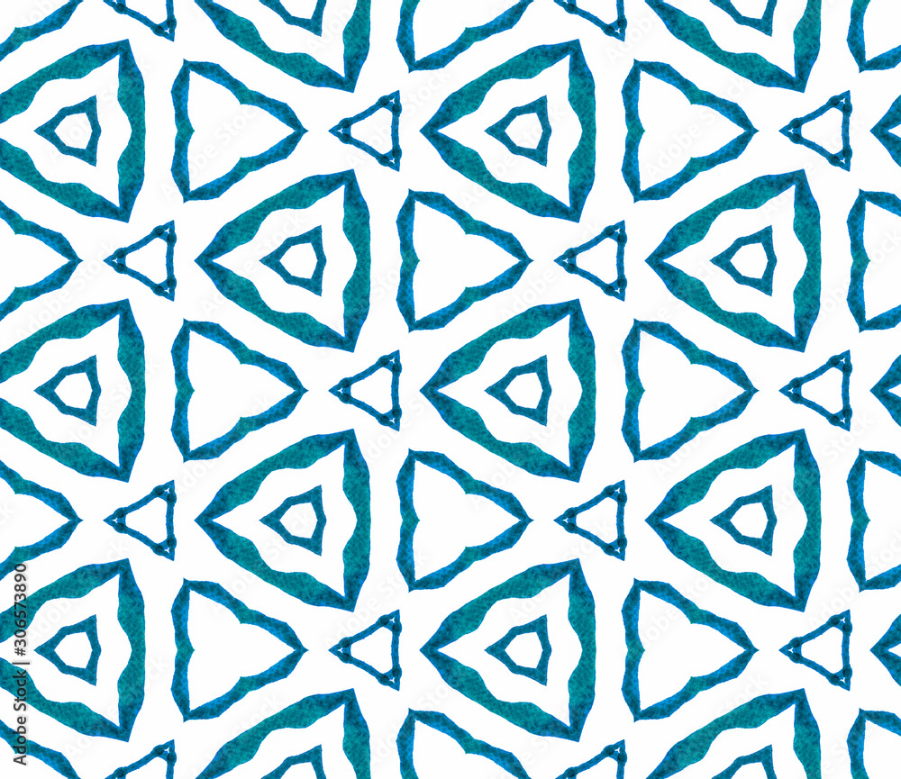 Blue medallion seamless pattern. Hand drawn waterc Blue medallion seamless pattern. Hand drawn waterc