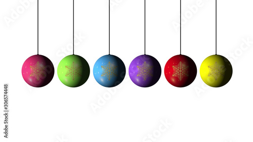 Set of the Christmas and New Year multicolored Balls with a golden snowflake on white background. Merry Christmas and a Happy New Year 