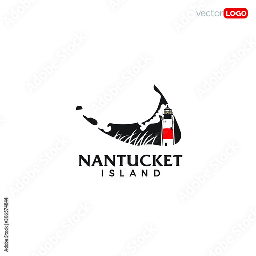 map of nantucket island with lighthouse  Logo design Vector Template Illustration