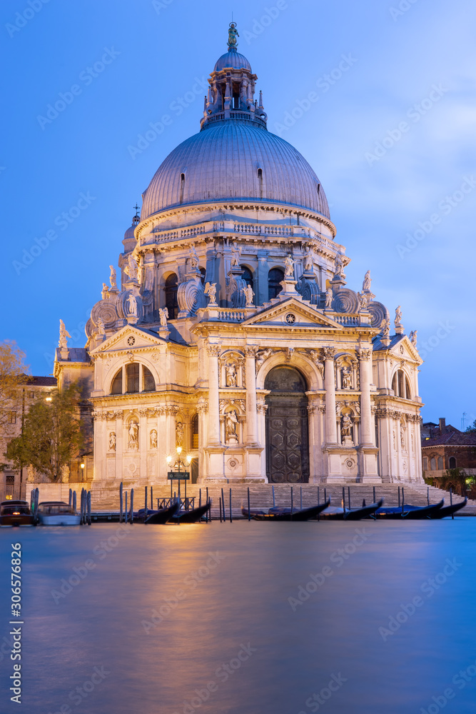 Venice Cathedral at dusk with light on 