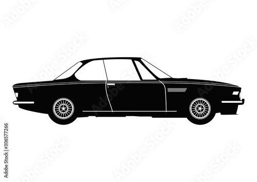Classic car. Silhouette of a vintage car. Side view. Flat vector.