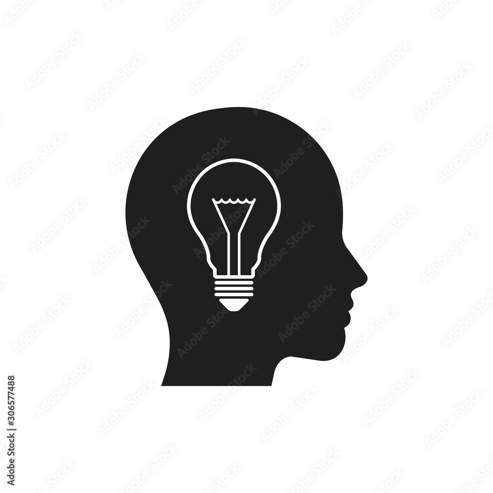 Lamp in head. Idea concept. Vector. Isolated. Flat design. Lamp in head. Idea concept. Vector. Isolated. Flat design.
