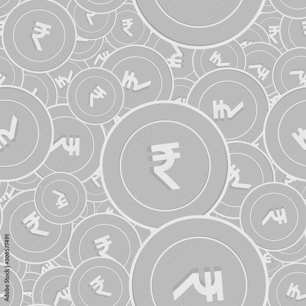 Indian rupee silver coins seamless pattern. Attrac Indian rupee silver coins seamless pattern. Attrac