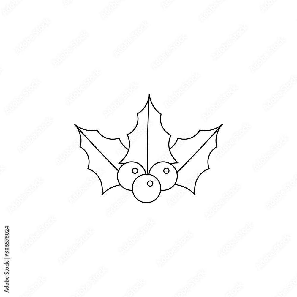 Christmas holly vector icon. Outline flat sign for mobile concept and web design. Christmas holly glyph icon. Symbol, logo illustration. Vector graphics