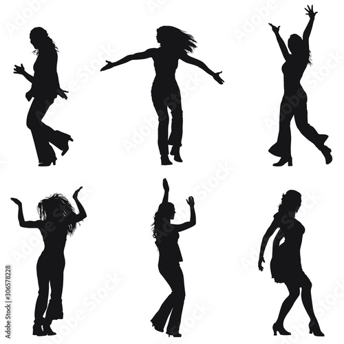 Vector silhouettes of women dancing.