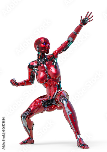 cyborg female comic power loading in a white background