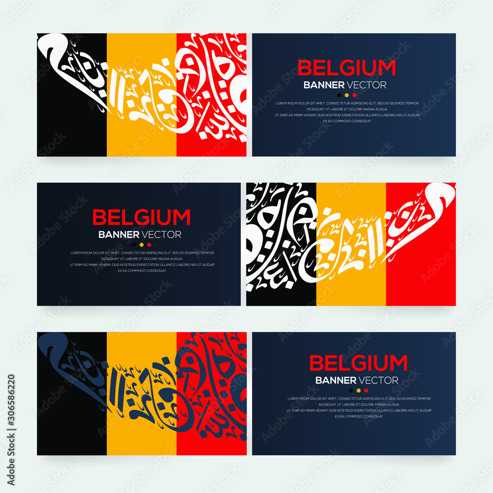 Banner Flag of Belgium ,Contain Random Arabic calligraphy Letters Without specific meaning in English ,Vector illustration