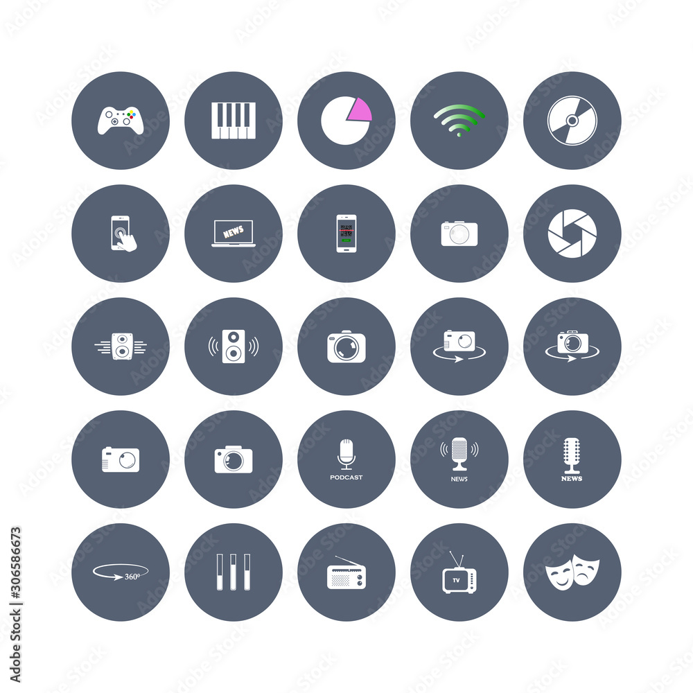 Set of web icons. Social, creation and bussiness icons in a circle on white isolated background. Layers grouped for easy editing illustration. For your design. Set of web icons. Social, creation and bussiness icons in a circle on white isolated background. Layers grouped for easy editing illustration. For your design.