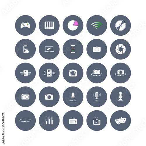 Set of web icons. Social, creation and bussiness icons in a circle on white isolated background. Layers grouped for easy editing illustration. For your design.
