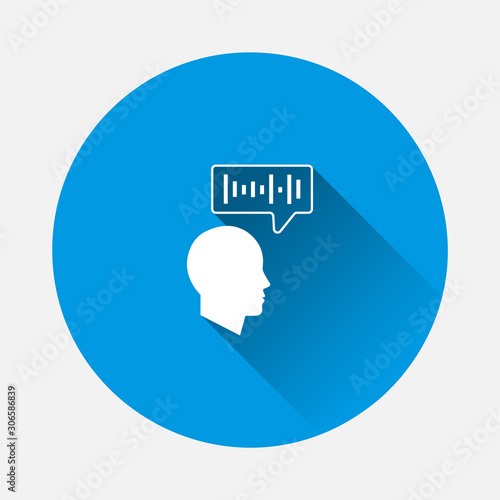 Vector voice recognition icon. User illustration and voice message icon on blue background. Flat image with long shadow.