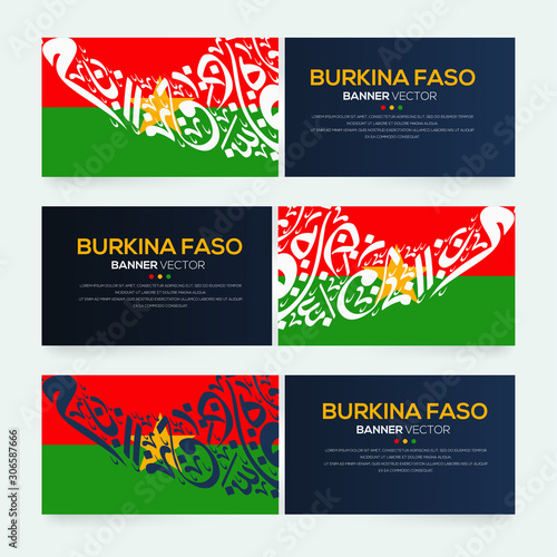 Banner Flag of Burkina Faso ,Contain Random Arabic calligraphy Letters Without specific meaning in English ,Vector illustration