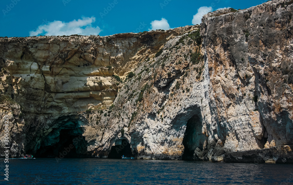 Blue Grotto, stone cliffs on the island of Malta