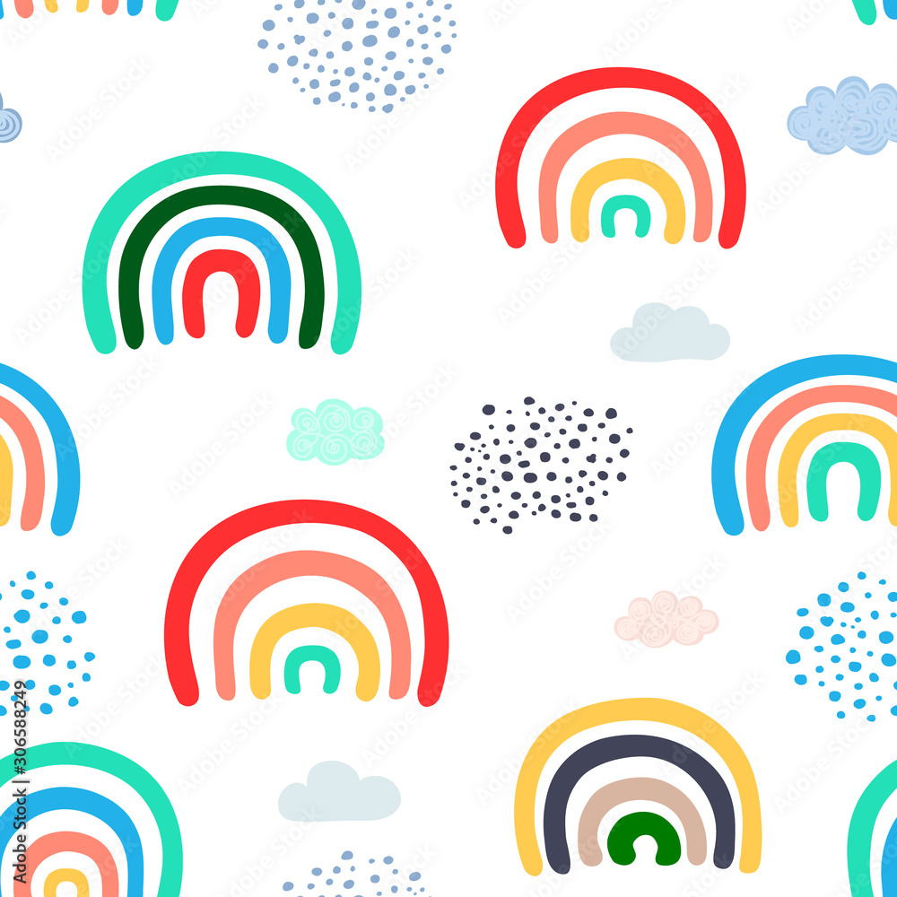 Fototapeta Seamless pattern with rainbows. Scandinavian kids texture for fabric, wrapping, textile, wallpaper. Cartoon Vector Illustration.