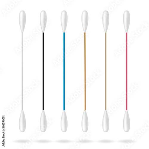 Cotton swabs for ears. Realistic cotton ear swab set