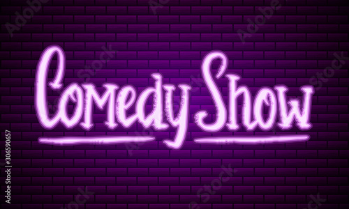  Lettering comedy show. Calligraphic text Stand Up. Engraved hand drawn in old vintage sketch for poster, web badge, label, emblem or logo. Concept on stage. Vector illustration. 