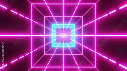 abstract background, ultraviolet neon grid, virtual reality tunnel, abstract geometric background, cyber space, 80s