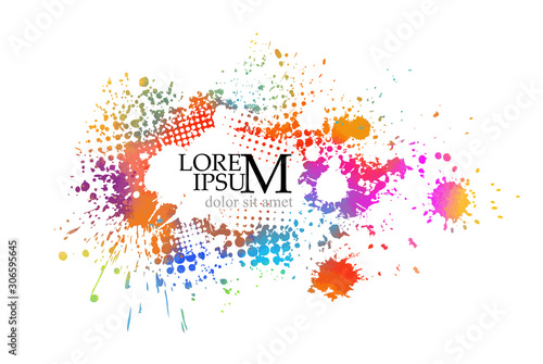 Multi-colored spots of paint on a white background. Grunge frame of paint. Vector illustration.