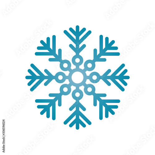 Snowflake icon. Blue silhouette. Vector drawing. Isolated object on a white background. Isolate.