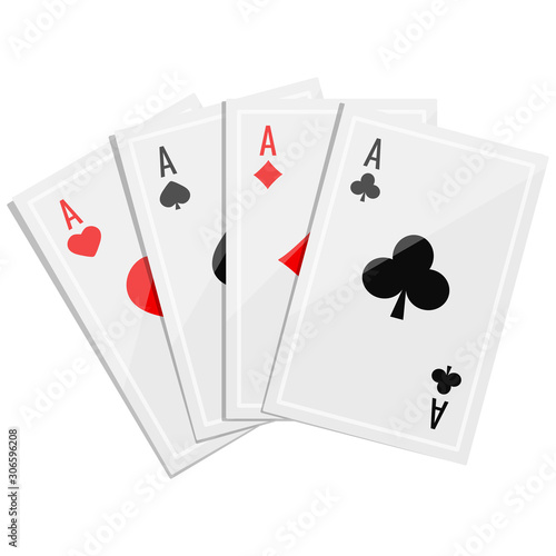 Aces four of a kind poker icon vector illustration with shadows isolated on white background.