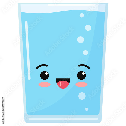 Water glass cute kawaii emoji character icon in cartoon style isolated on white background.