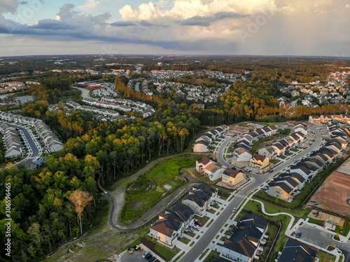 Foliage view reveal panorama in residential area