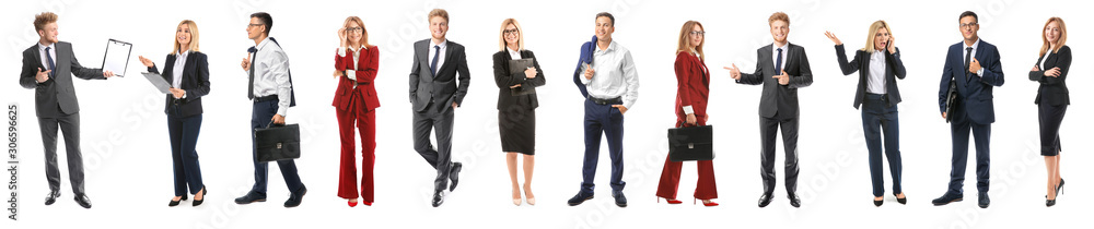 Collage with stylish business people on white background Collage with stylish business people on white background