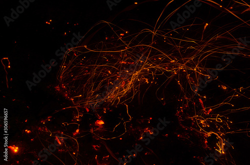 Long exposure photo of fire sparkles
