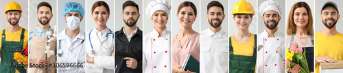Collage with people in uniforms of different professions photo