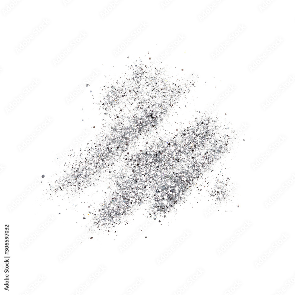 Isolated on white smear of silver glitter.