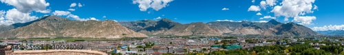 Fotografiet Large panorama of Lhasa, capital of Tibet, China, from the Potala Palace, former