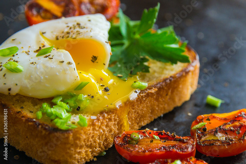 poached egg and tomatoes photo