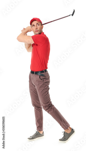 Handsome male golfer isolated on white